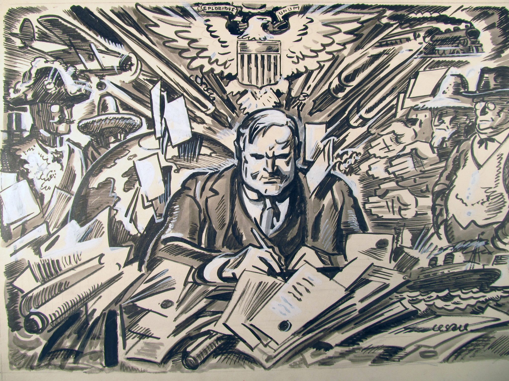 Herbert<em>Hoover</em>as<em>the</em>new<em>President,</em>March<em>17,</em>1929.by<em>Oscar</em>Cesare.original<em>drawing</em>kriza<em>USA</em>chudoba_nezamestnanost